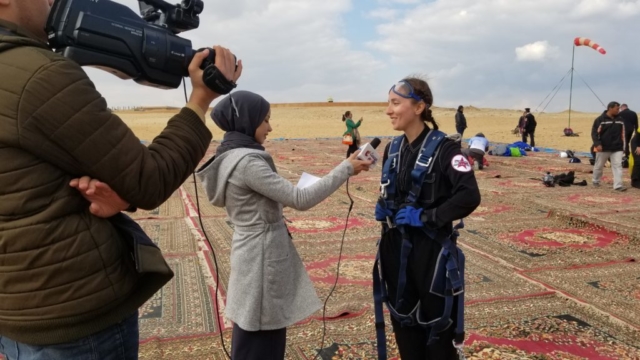 Rebecca Claxton, first America woman to skydive over the pyramids in Egypt