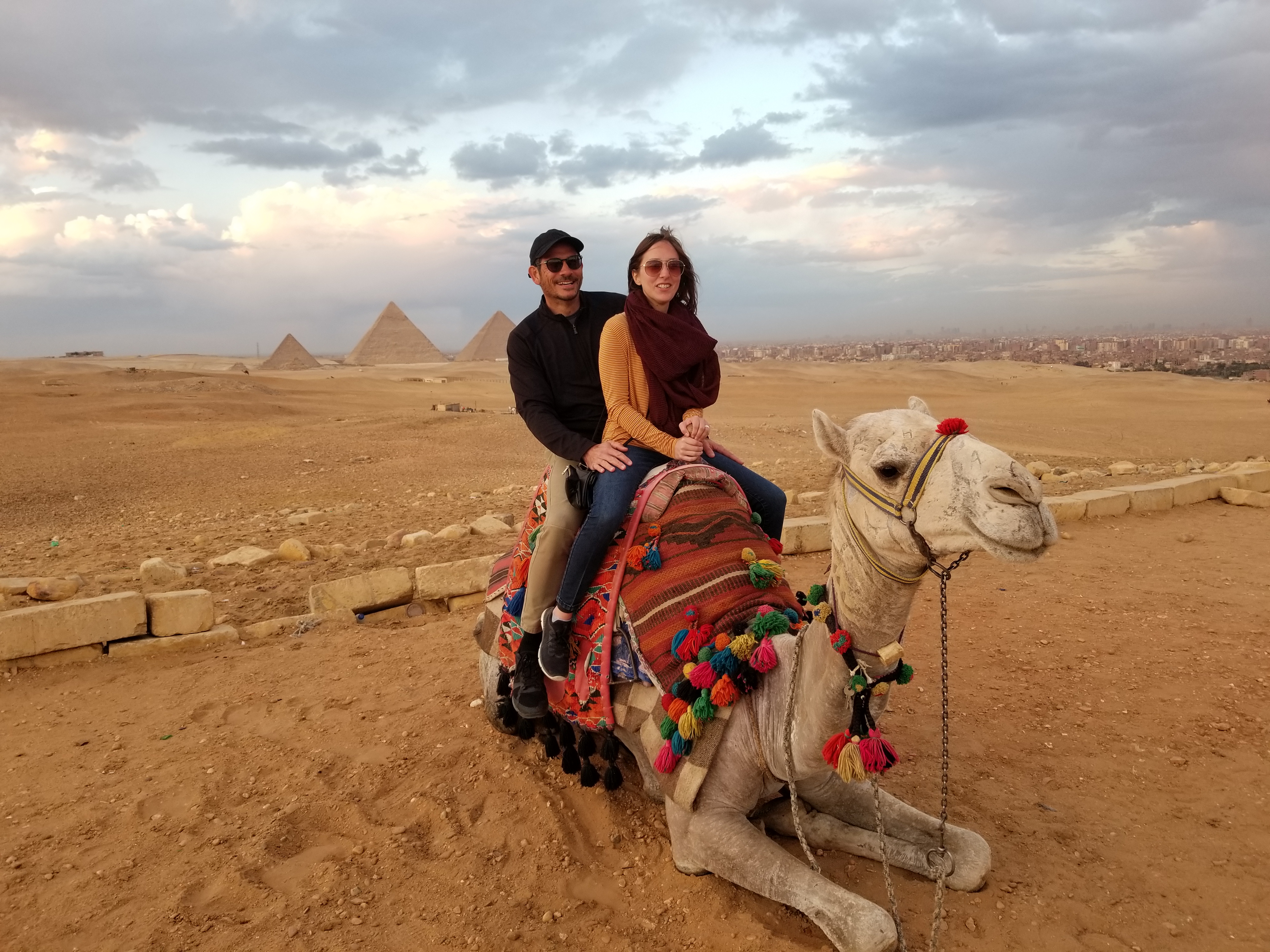 Greg and Rebecca at the Great Pyramids at Gize in Egypt: Camel Ride